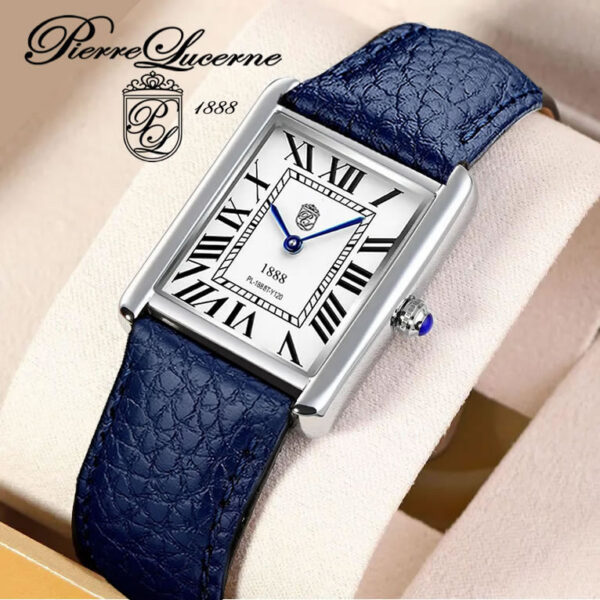 Pierre Lucerne 1888 Swiss Inspired Classic Mens Tank Watch Blue Band