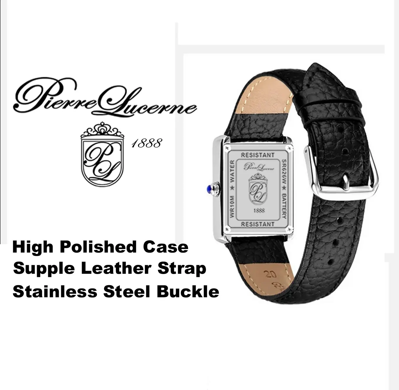 Pierre Lucerne Gold 1888 Art Deco Men's Black Leather Dress Watch - Image 5