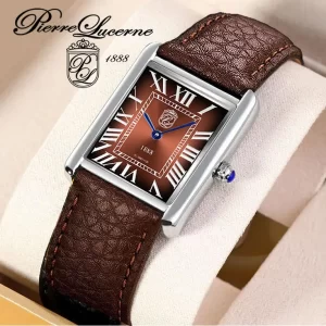 Pierre Lucerne 1888 Swiss Inspired Classic Rootbeer Burst Mens Tank Watch