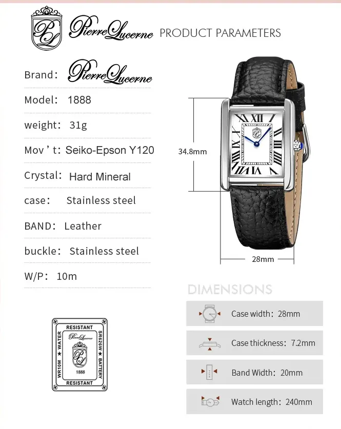 Pierre Lucerne Gold 1888 Art Deco Men's Black Leather Dress Watch - Image 3